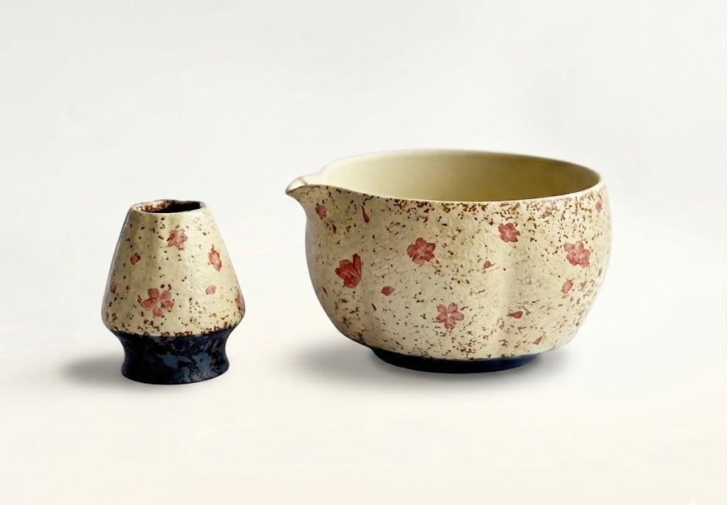 Handmade "Neko" Katakuchi Matcha Bowl | Aesthetic Cat & Floral Design