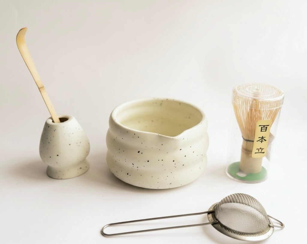 The "Wavy Speckle" Matcha Set | Unique Spouted Ceramic Chawan