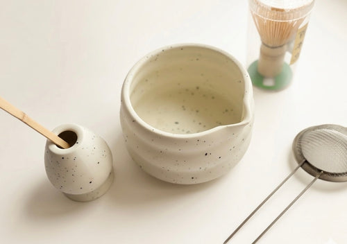 The "Wavy Speckle" Matcha Set | Unique Spouted Ceramic Chawan
