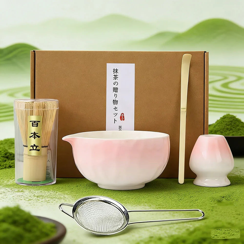 Sakura Petal Katakuchi Chawan Set | Soft Pink Ceramic Matcha Bowl