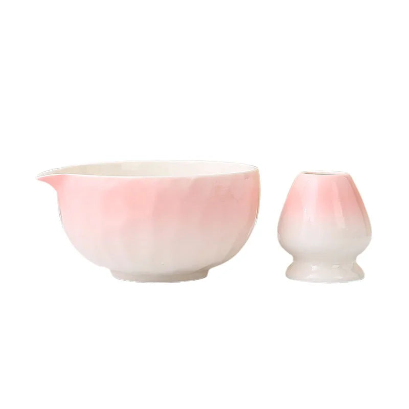 Sakura Petal Katakuchi Chawan Set | Soft Pink Ceramic Matcha Bowl